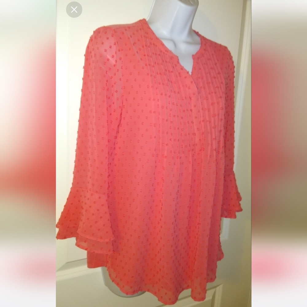 NEW Charter Club Tuscan Coral Blouse Ruffle 3/4 Sleeves  Lady's XS